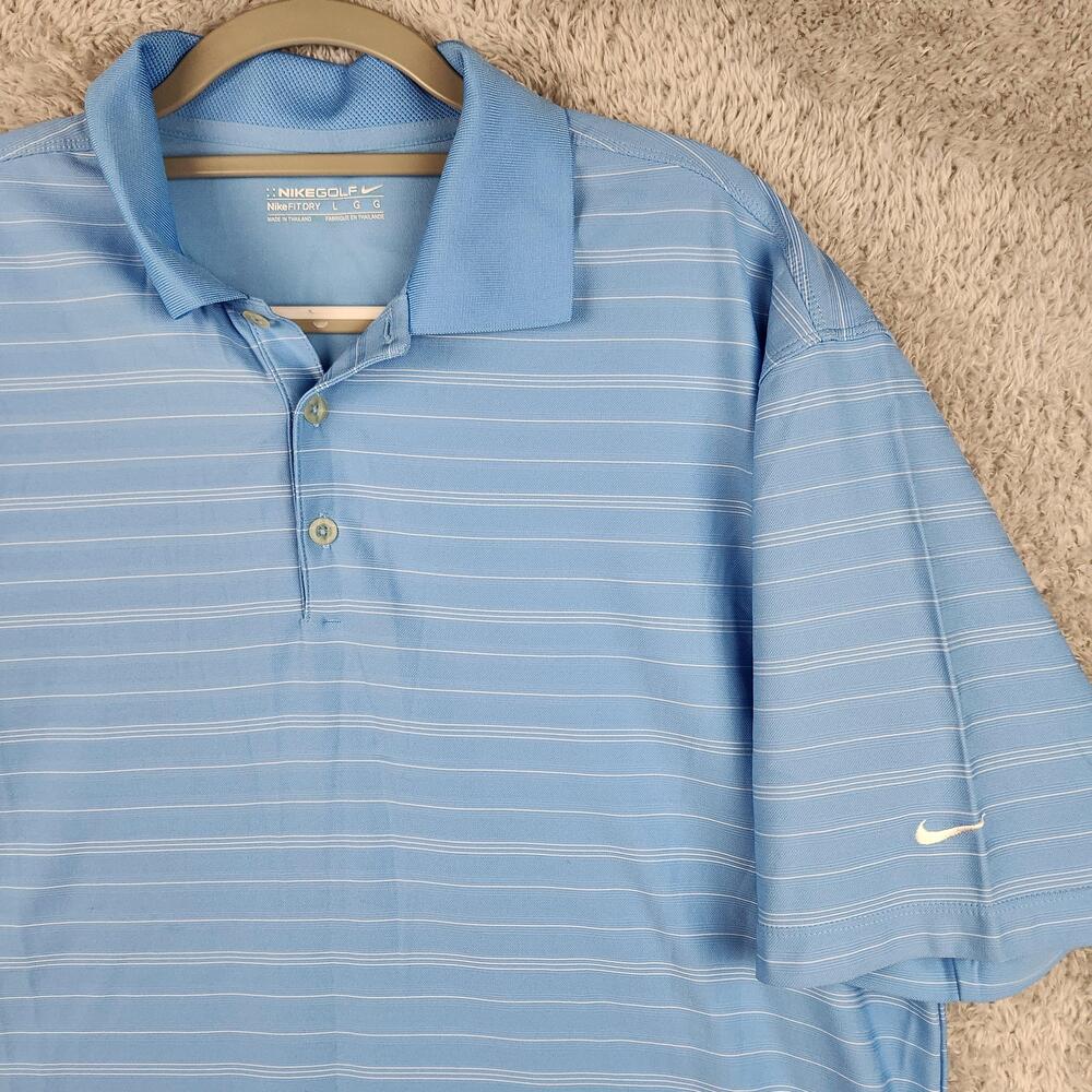 Nike Golf Fit Dry Polo Shirt Mens Large Blue Pin Stripe Golf Performance Logo
